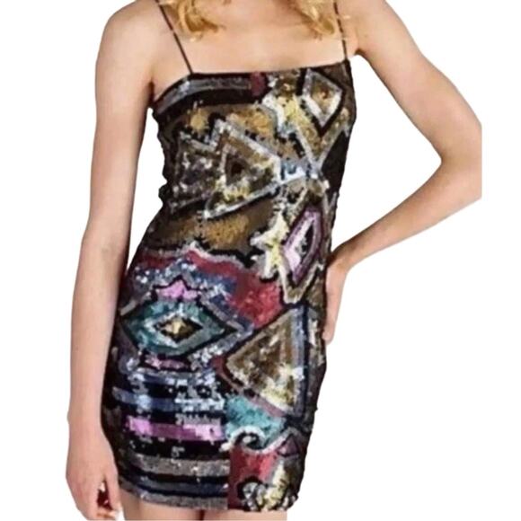 Reformation Mignon Geometric Sequin Mini Dress Homecoming Cocktail Formal M EUC - Picture 1 of 6